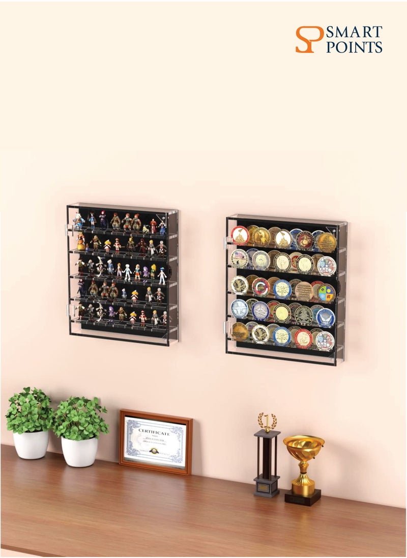 SMARTPOINTS Coin Display Case, Acrylic Coin Case Clear Coin Box Cabinet Rack Holder fits 45 Medals Chip for Collectors Pins Badges Ribbons Display Case with Magnetic Door  - Image 2
