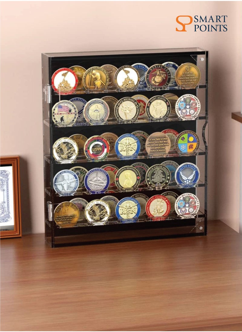 SMARTPOINTS Coin Display Case, Acrylic Coin Case Clear Coin Box Cabinet Rack Holder fits 45 Medals Chip for Collectors Pins Badges Ribbons Display Case with Magnetic Door  - Image 3