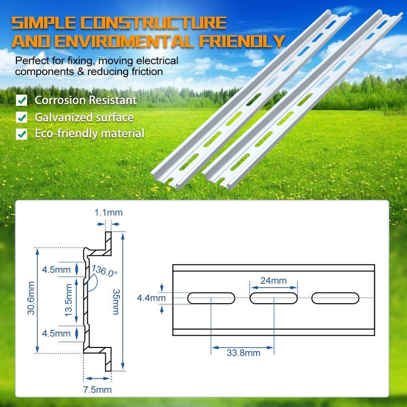 VAMRONE 2 Piece Aluminum DIN Rails, 12 Inch Long, 35mm Wide, 7.5mm High, Top Hat Slotted DIN Rail with RoHS, Extra Premium Screws Included for Hardware Components Mounting - Image 4