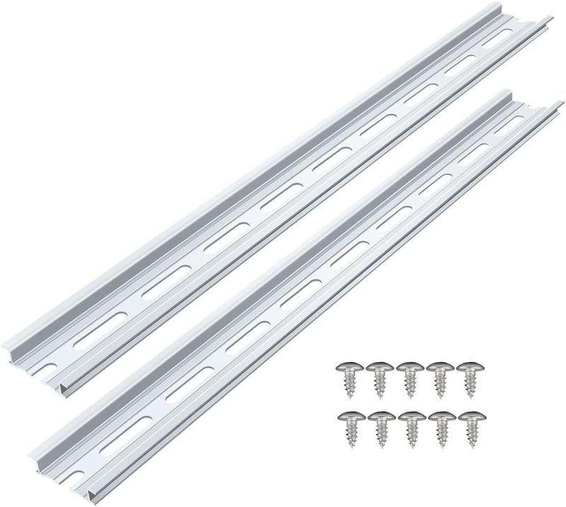 VAMRONE 2 Piece Aluminum DIN Rails, 12 Inch Long, 35mm Wide, 7.5mm High, Top Hat Slotted DIN Rail with RoHS, Extra Premium Screws Included for Hardware Components Mounting - Image 1