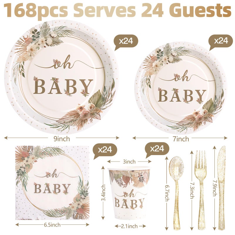 Gudvilla 168 Pcs Boho Its A Girl Baby Shower Decorations  Boho Baby Shower Plates and Cups and Napkins Sets  for Baby In Bloom Oh Baby Western Girl  Summer Fall Woodsy Rustic Neutral  Serves 24 - Image 3