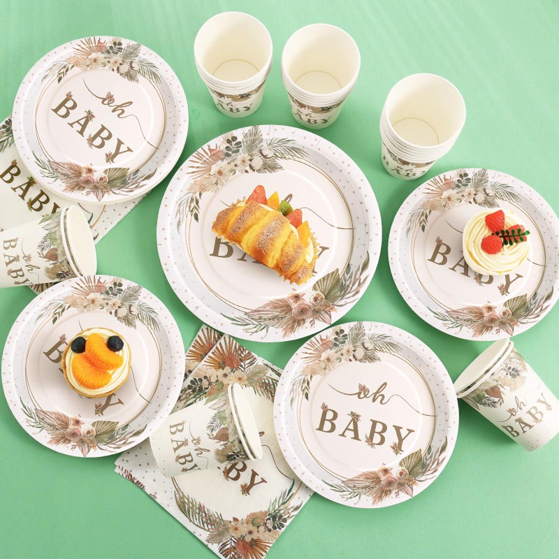 Gudvilla 168 Pcs Boho Its A Girl Baby Shower Decorations  Boho Baby Shower Plates and Cups and Napkins Sets  for Baby In Bloom Oh Baby Western Girl  Summer Fall Woodsy Rustic Neutral  Serves 24 - Image 5