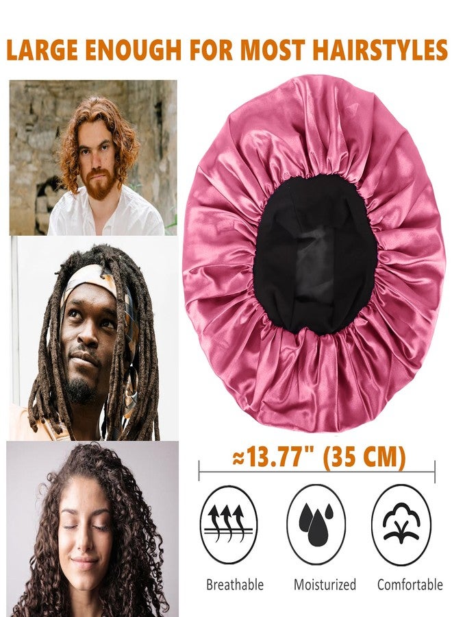 هيموسويس قبعة نوم للرجال، قبعة نوم للشعر، قبعات ساتان مزدوجة الطبقات للنساء ذوات الشعر الأسود المجعد والضفائر، قبعة نوم قابلة للعكس (كبيرة، أسود/ذهبي وردي) - Image 3