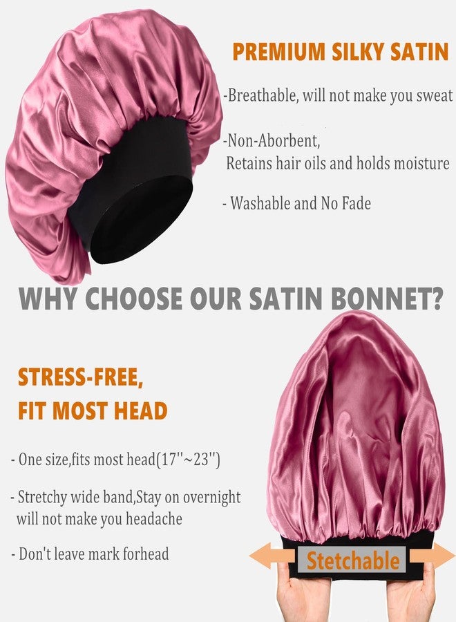 هيموسويس قبعة نوم للرجال، قبعة نوم للشعر، قبعات ساتان مزدوجة الطبقات للنساء ذوات الشعر الأسود المجعد والضفائر، قبعة نوم قابلة للعكس (كبيرة، أسود/ذهبي وردي) - Image 4