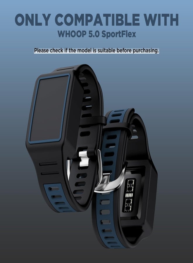 سوار سيليكون بديل FGERWZ لجهاز WHOOP 5.0 SportFlex، متوافق مع سوار WHOOP 5.0 SportFlex، ملحقات سوار بديل ناعم مقاوم للخدش ولطيف على البشرة (أسود أزرق داكن) - Image 2