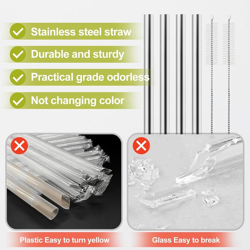 XZESH Metal Straw Replacement for Owala Water Bottle 24 oz 32 oz Accessories, With 2 Straw Cleaner, Reusable Stainless Steel Straws Compatible With Owala Water Bottle - 4pcs - Image 4