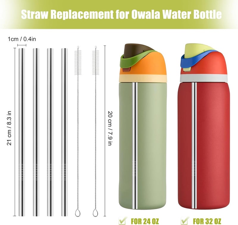 XZESH Metal Straw Replacement for Owala Water Bottle 24 oz 32 oz Accessories, With 2 Straw Cleaner, Reusable Stainless Steel Straws Compatible With Owala Water Bottle - 4pcs - Image 2