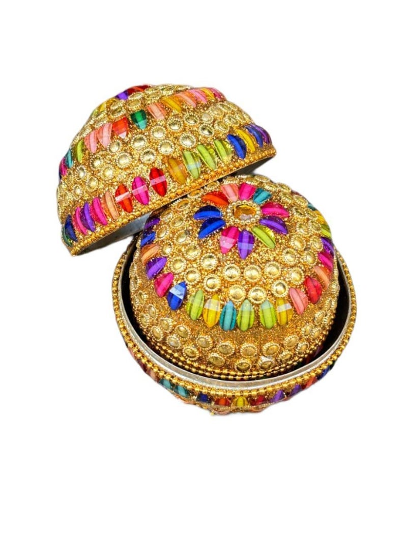 Round jewelry and storage box set studded with colored crystals (3-piece set in different sizes) - Image 2