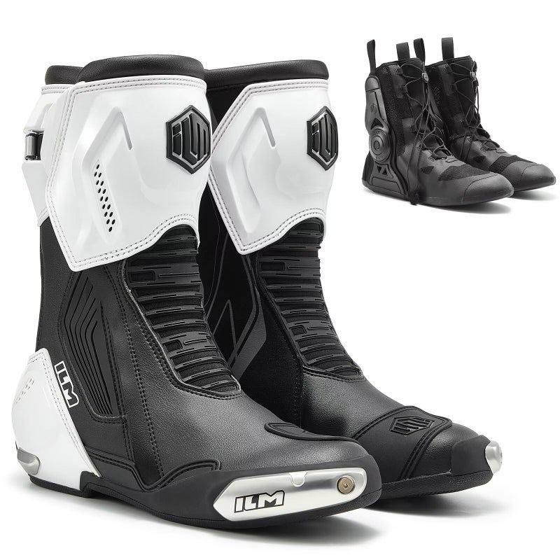 ILM Motorcycle Racing Boots Enhanced Ventilation Anti Slip Street Riding Sport Footwear CE Protective Gear Model BRC1 Black White 85 - Image 2