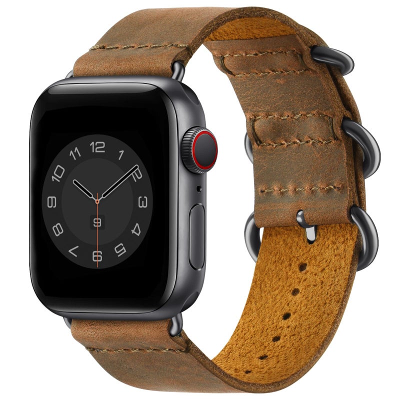 SUNFWR Vintage Leather Bands Compatible with Apple Watch Band 49mm 46mm 45mm 44mm 42mm-Series 3 2 1, Genuine Leather Retro Strap Compatible for Men Women iWatch Ultra SE Series 11 10 9 8 7 6 7 6 5 4(Brown/Black) - Image 1