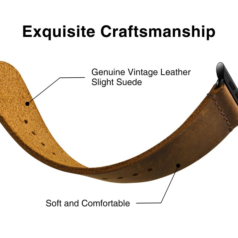 SUNFWR Vintage Leather Bands Compatible with Apple Watch Band 49mm 46mm 45mm 44mm 42mm-Series 3 2 1, Genuine Leather Retro Strap Compatible for Men Women iWatch Ultra SE Series 11 10 9 8 7 6 7 6 5 4(Brown/Black) - Image 3