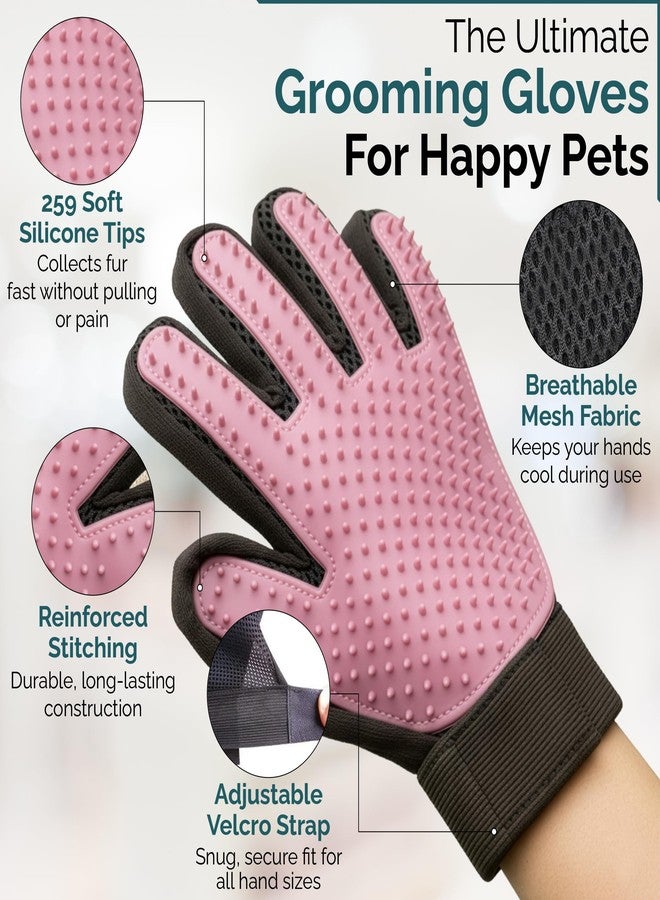 Pet Grooming Gloves for Dogs & Cats – Premium 259-Tip Deshedding & Massage Mitts, Easy-Peel Hair Removal, Adjustable Strap, 1 Pair (Blue/Pink) (Pink) - Image 2