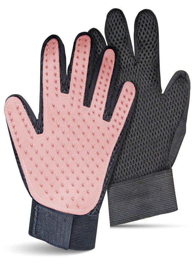 Pet Grooming Gloves for Dogs & Cats – Premium 259-Tip Deshedding & Massage Mitts, Easy-Peel Hair Removal, Adjustable Strap, 1 Pair (Blue/Pink) (Pink) - Image 1