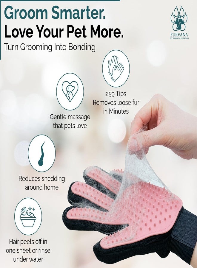 Pet Grooming Gloves for Dogs & Cats – Premium 259-Tip Deshedding & Massage Mitts, Easy-Peel Hair Removal, Adjustable Strap, 1 Pair (Blue/Pink) (Pink) - Image 3