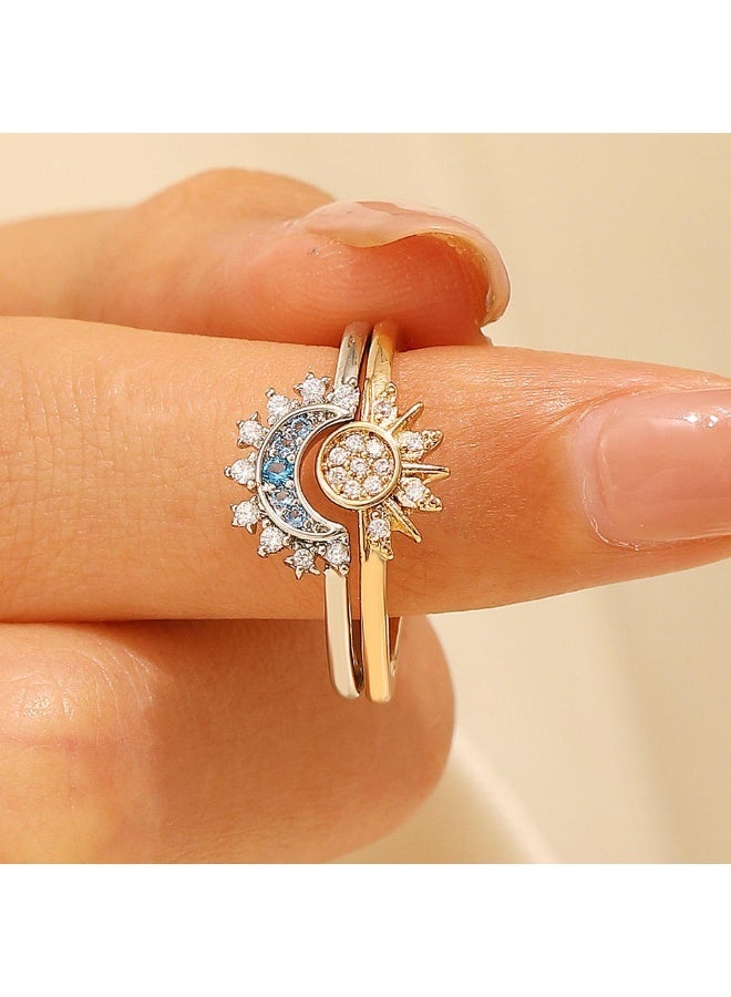 Shein Sun & Moon Couples Ring – Adjustable Free Size – Gold & Silver Twin Rings Symbolizing Balance, Connection & Eternal Love - Image 1