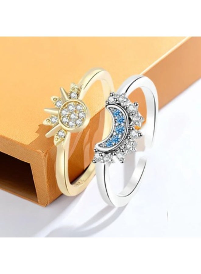 Shein Sun & Moon Couples Ring – Adjustable Free Size – Gold & Silver Twin Rings Symbolizing Balance, Connection & Eternal Love - Image 2