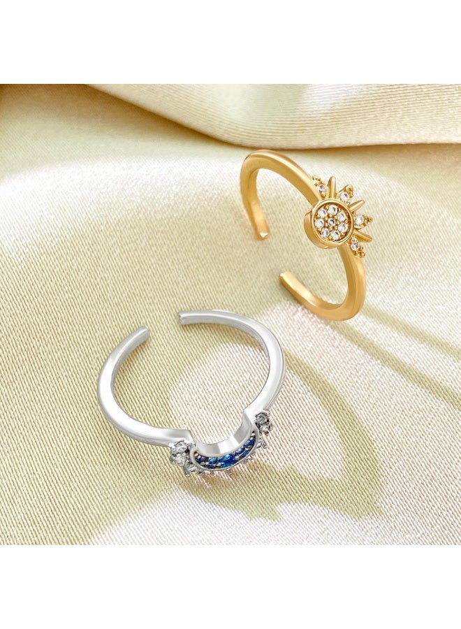 Shein Sun & Moon Couples Ring – Adjustable Free Size – Gold & Silver Twin Rings Symbolizing Balance, Connection & Eternal Love - Image 5