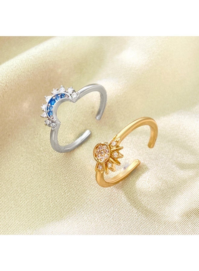 Shein Sun & Moon Couples Ring – Adjustable Free Size – Gold & Silver Twin Rings Symbolizing Balance, Connection & Eternal Love - Image 3