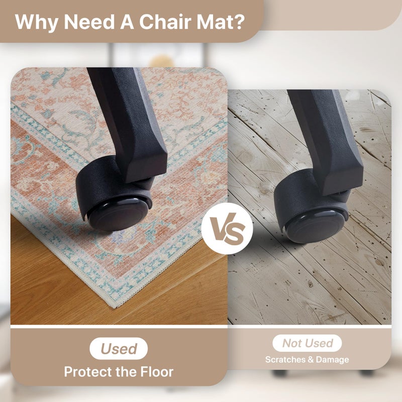 BESBLEE 36"x48" Office Chair Mat for Hardwood Tile Floor, Under Desk Carpet Protector for Rolling Computer Chair Mat, Machine Washable Area Rug, Anti-Slip 1/5" Thick Low Pile Thin Vinyl Floor Mat, Pink - Image 5