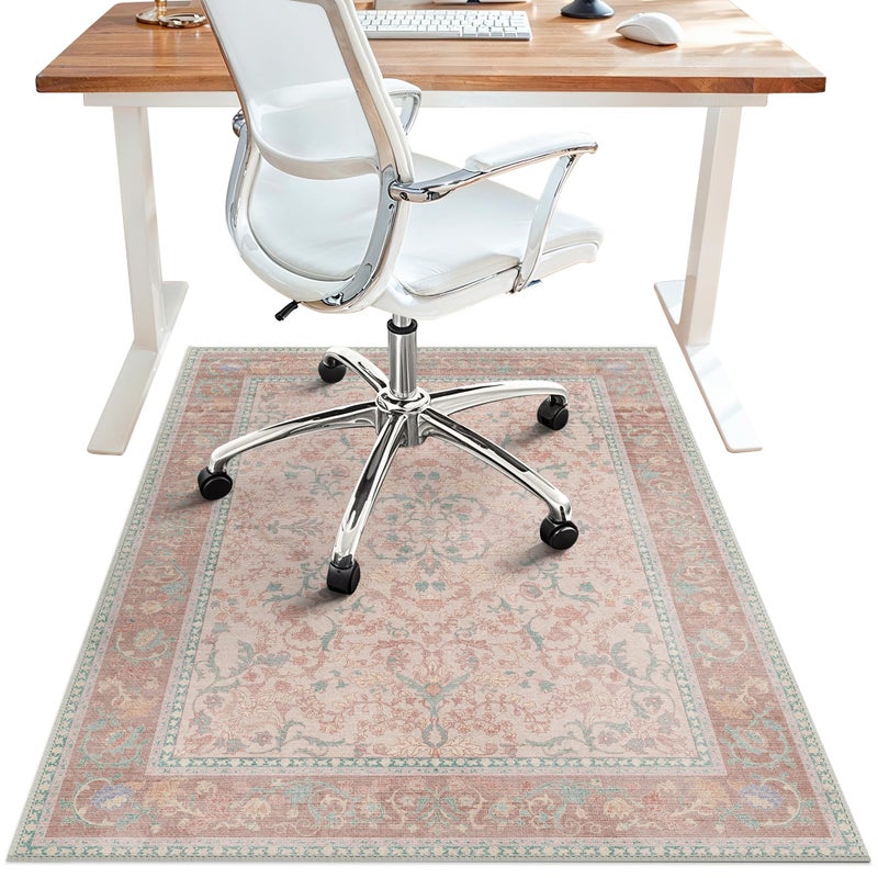 BESBLEE 36"x48" Office Chair Mat for Hardwood Tile Floor, Under Desk Carpet Protector for Rolling Computer Chair Mat, Machine Washable Area Rug, Anti-Slip 1/5" Thick Low Pile Thin Vinyl Floor Mat, Pink - Image 1