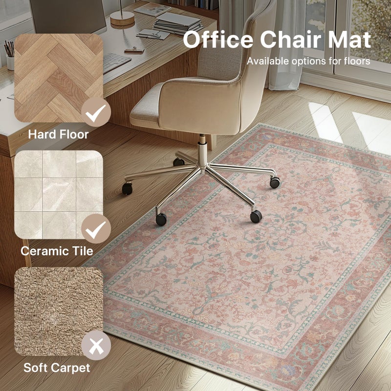 BESBLEE 36"x48" Office Chair Mat for Hardwood Tile Floor, Under Desk Carpet Protector for Rolling Computer Chair Mat, Machine Washable Area Rug, Anti-Slip 1/5" Thick Low Pile Thin Vinyl Floor Mat, Pink - Image 3