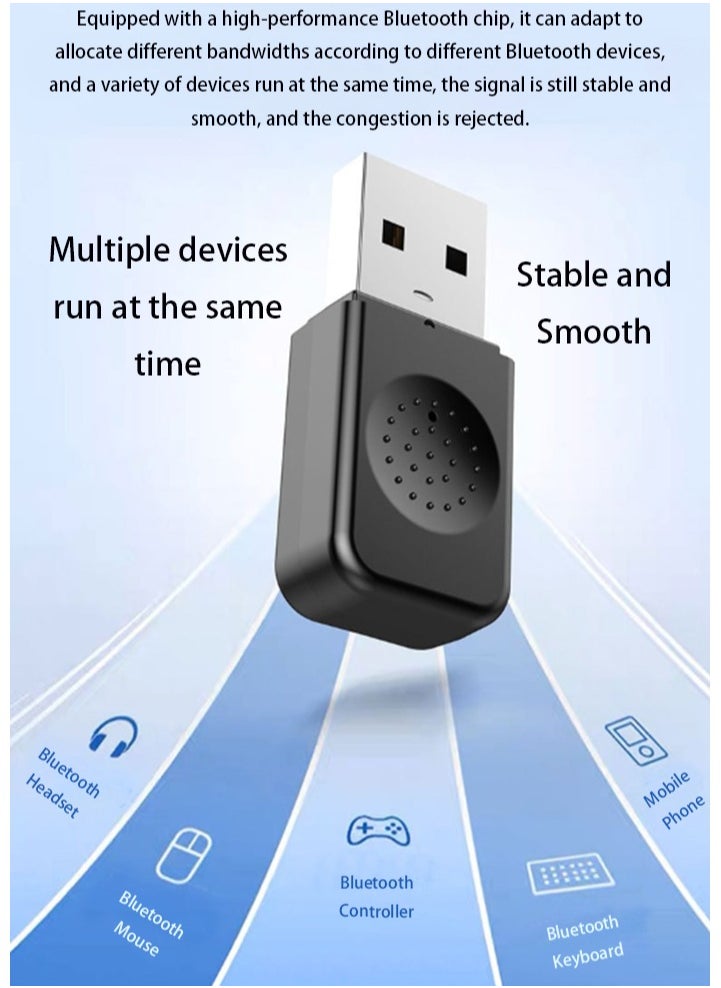 Generic - USB Bluetooth 5.3 Adapter For PC, Bluetooth for Computer Desktop Laptop, Wireless Transfer for Bluetooth Headphones Speakers Keyboard Mouse Printers Support Windows 8.1/10/11 - Image 1