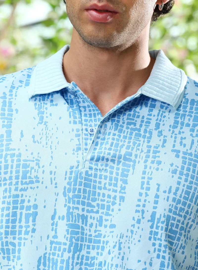 CAHOOT  Men's Sky Blue Abstract-Gravel Print Polo T-Shirt for Men | Best Price UAE