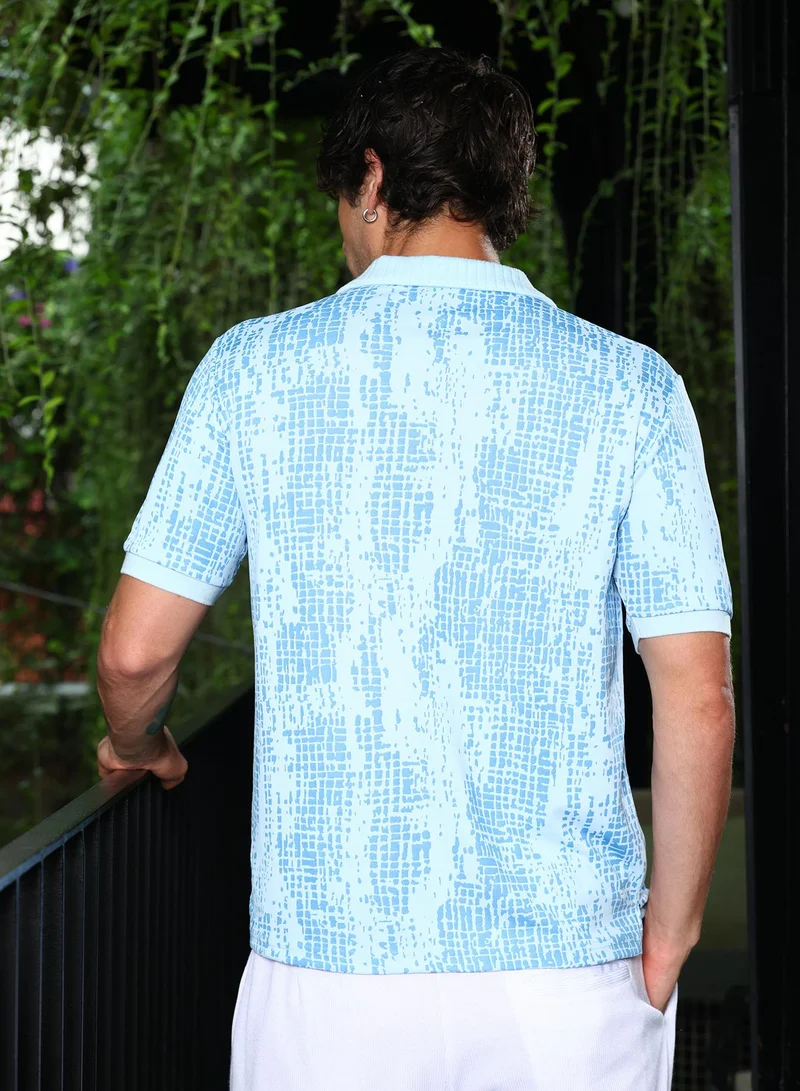 CAHOOT  Men's Sky Blue Abstract-Gravel Print Polo T-Shirt for Men | Best Price UAE
