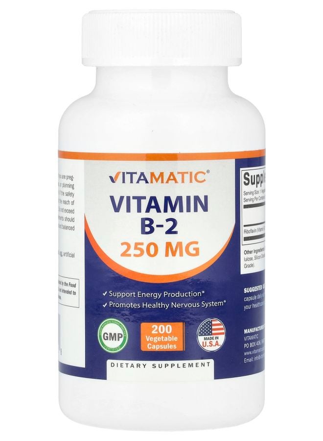 Vitamatic Vitamin B-2 250 mg  200 Vegetable Capsules