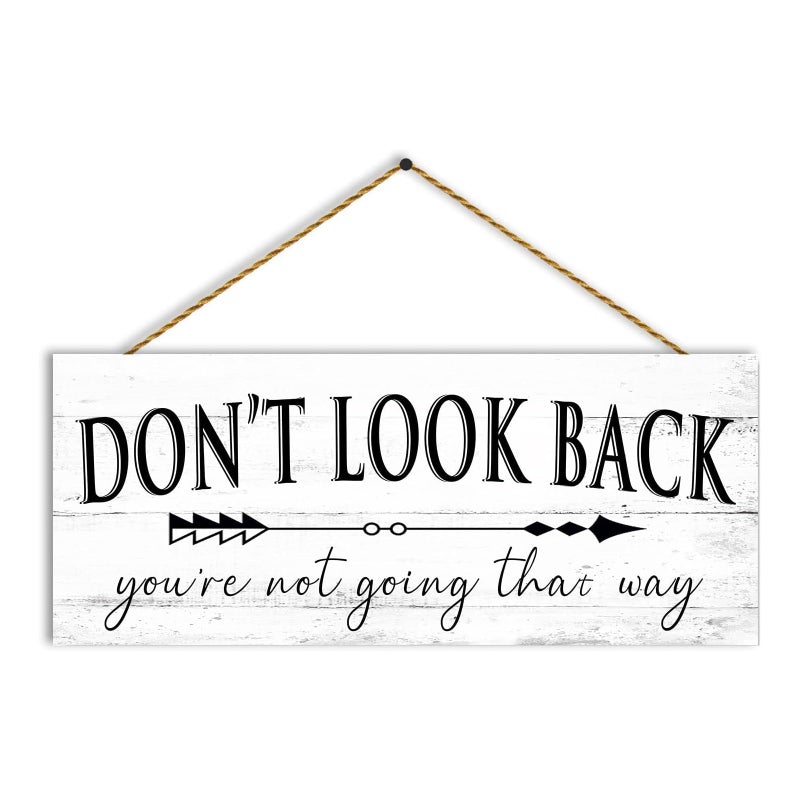 1 KINGO Farmhouse Themed Inspirational Signs: Motivational Quotes ""Don't Look Back"" Canvas Prints Decor - Vintage Office Decoration Rustic Wall Plaque for Home 6"" x 15"" - Image 1