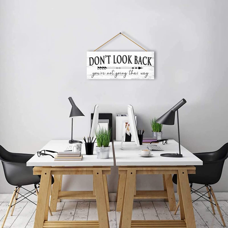 1 KINGO Farmhouse Themed Inspirational Signs: Motivational Quotes ""Don't Look Back"" Canvas Prints Decor - Vintage Office Decoration Rustic Wall Plaque for Home 6"" x 15"" - Image 4