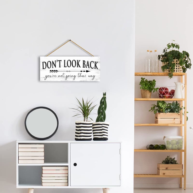 1 KINGO Farmhouse Themed Inspirational Signs: Motivational Quotes ""Don't Look Back"" Canvas Prints Decor - Vintage Office Decoration Rustic Wall Plaque for Home 6"" x 15"" - Image 3