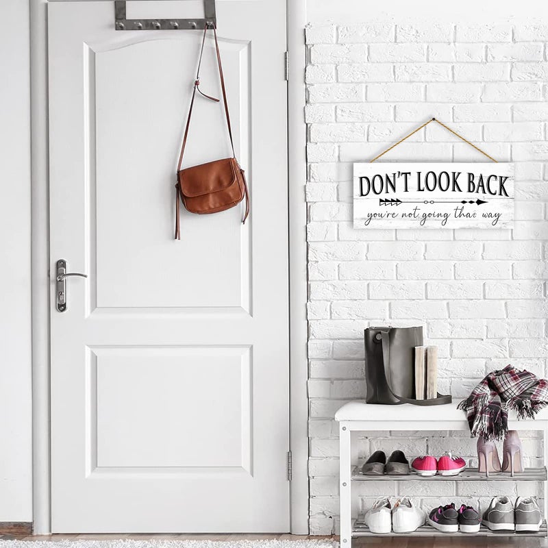 1 KINGO Farmhouse Themed Inspirational Signs: Motivational Quotes ""Don't Look Back"" Canvas Prints Decor - Vintage Office Decoration Rustic Wall Plaque for Home 6"" x 15"" - Image 5
