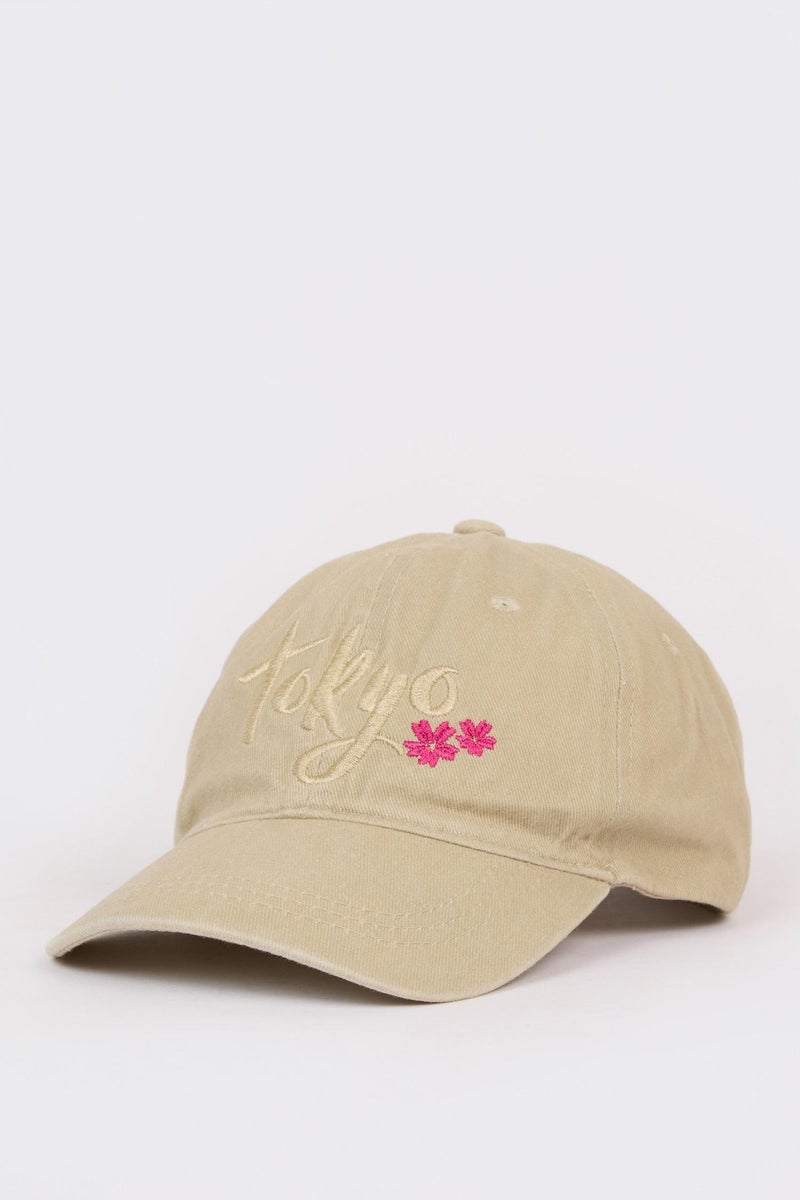 DeFacto Beige Girl Girl Embroidered Cotton Cap Casual - Image 2