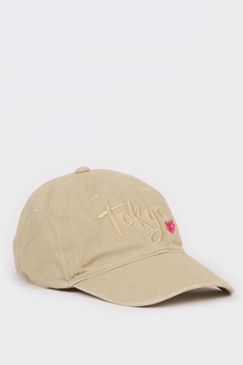 DeFacto Beige Girl Girl Embroidered Cotton Cap Casual - Image 3