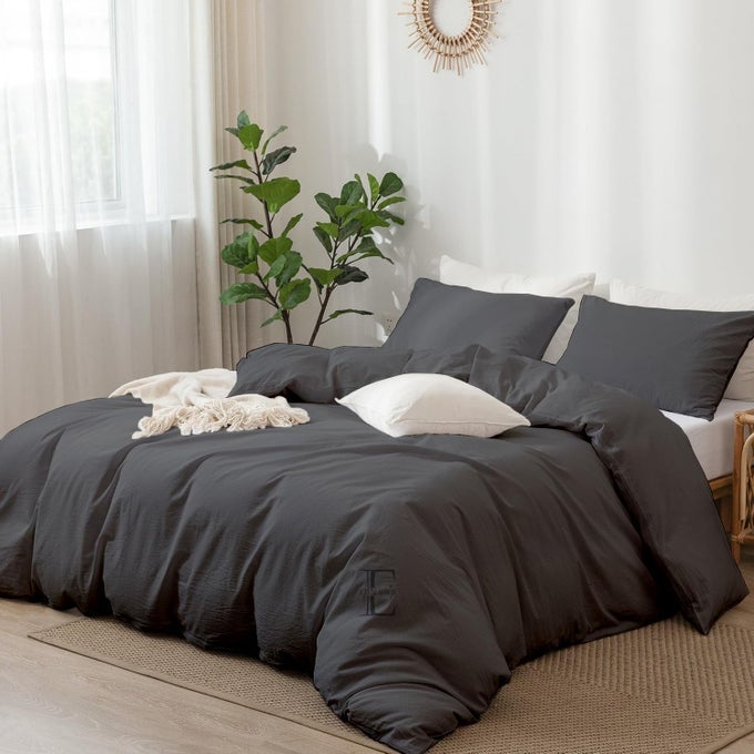 BRUSHED MICROFIBER DOUBLE BED DUVET COVER SETCOMFORTER COVERRAJAI COVERBLANKET COVER 90X100 INCHES QUILT COVER DOUBLE BED WITH ZIPPER PILLOW COVER DARK GREY