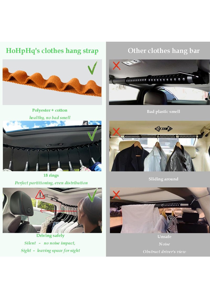 Car Clothes Hanger Bar 18 Rings - Travel Clothesline for Car Travel Hanger Telescopic - Cloth Racks for for Sedans, Trucks, SUVs, Vans, RVs, Road Travelers(Orange) - Image 3