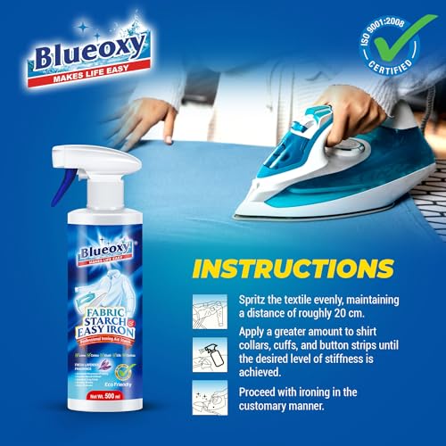 Blueoxy Fabric Starch & Easy Iron Spray |Winkle Free -Stiffing |Crisp Finish |Crease Free Finish | Lavender Fragrance | Easier Ironing | Color -Fabric Protection | 500 ml - Image 3