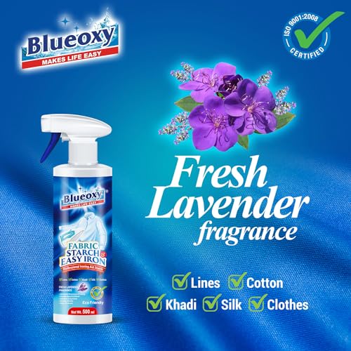 Blueoxy Fabric Starch & Easy Iron Spray |Winkle Free -Stiffing |Crisp Finish |Crease Free Finish | Lavender Fragrance | Easier Ironing | Color -Fabric Protection | 500 ml - Image 4