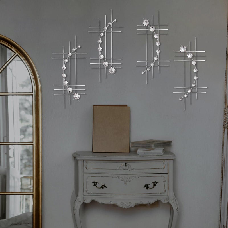 ZEXUIRU 4 Set Bling Metal Wall Art Jeweled Crystal Hang Wall Decor Rhinestone Diamond Iron Abstract Wall Sculpture 16.7 * 7inch Silver - Image 5