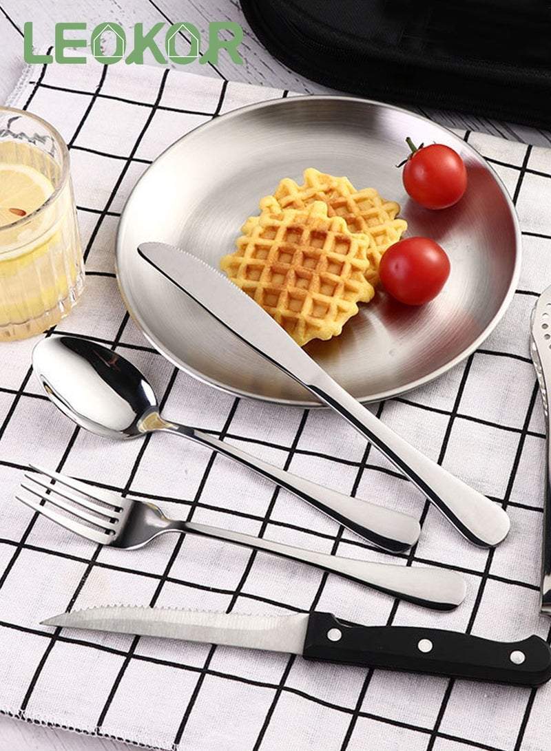 LEOKOR طقم أدوات مائدة للتخييم مكون من 10 قطع مع حقيبة تخزين محمولة طقم أدوات مائدة من الفولاذ المقاوم للصدأ لشخصين لمطبخ المخيم والشواء - Image 3