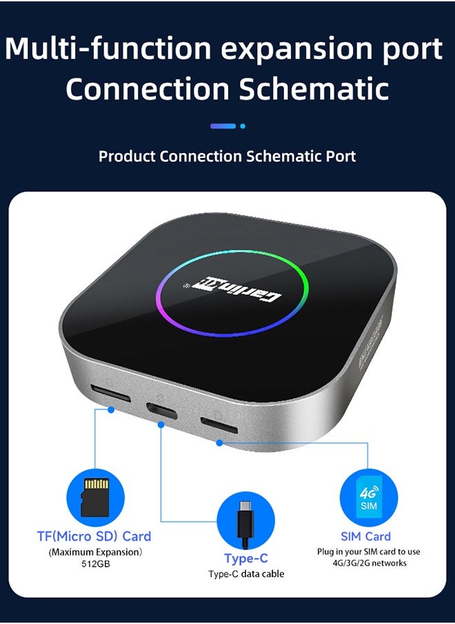 Carlinkit Tbox, Android 13, 4+64GB with Qualcomm 8-core, 3-in-1 Wireless Adapter with CarPlay/Android Auto/Play Store/Streaming Video/Game Hub/Built-in GPS