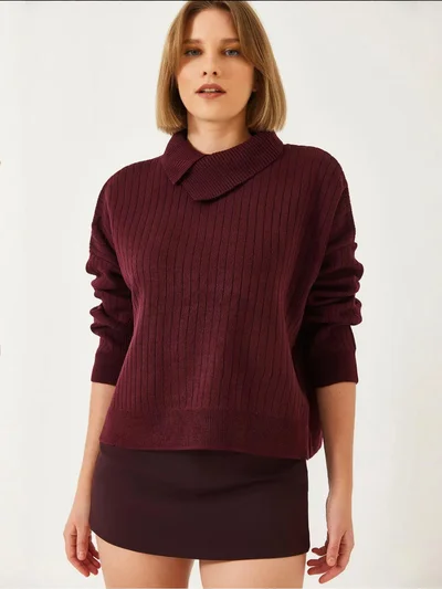 Bianco Lucci LUCCI Ribbed Shawl Collar Sweater