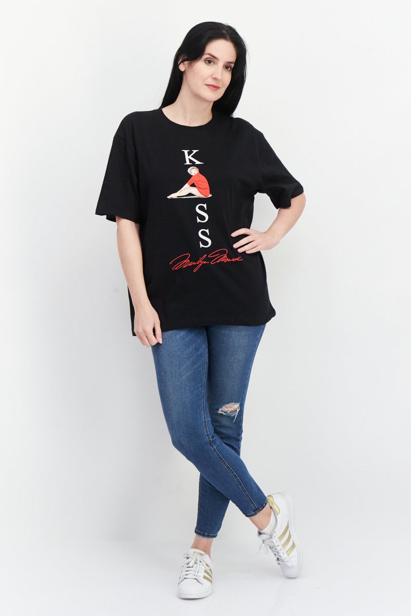 Marilyn Monroe Women Crew Neck Short Sleeve Graphic T Shirt, Black Combo - Image 4