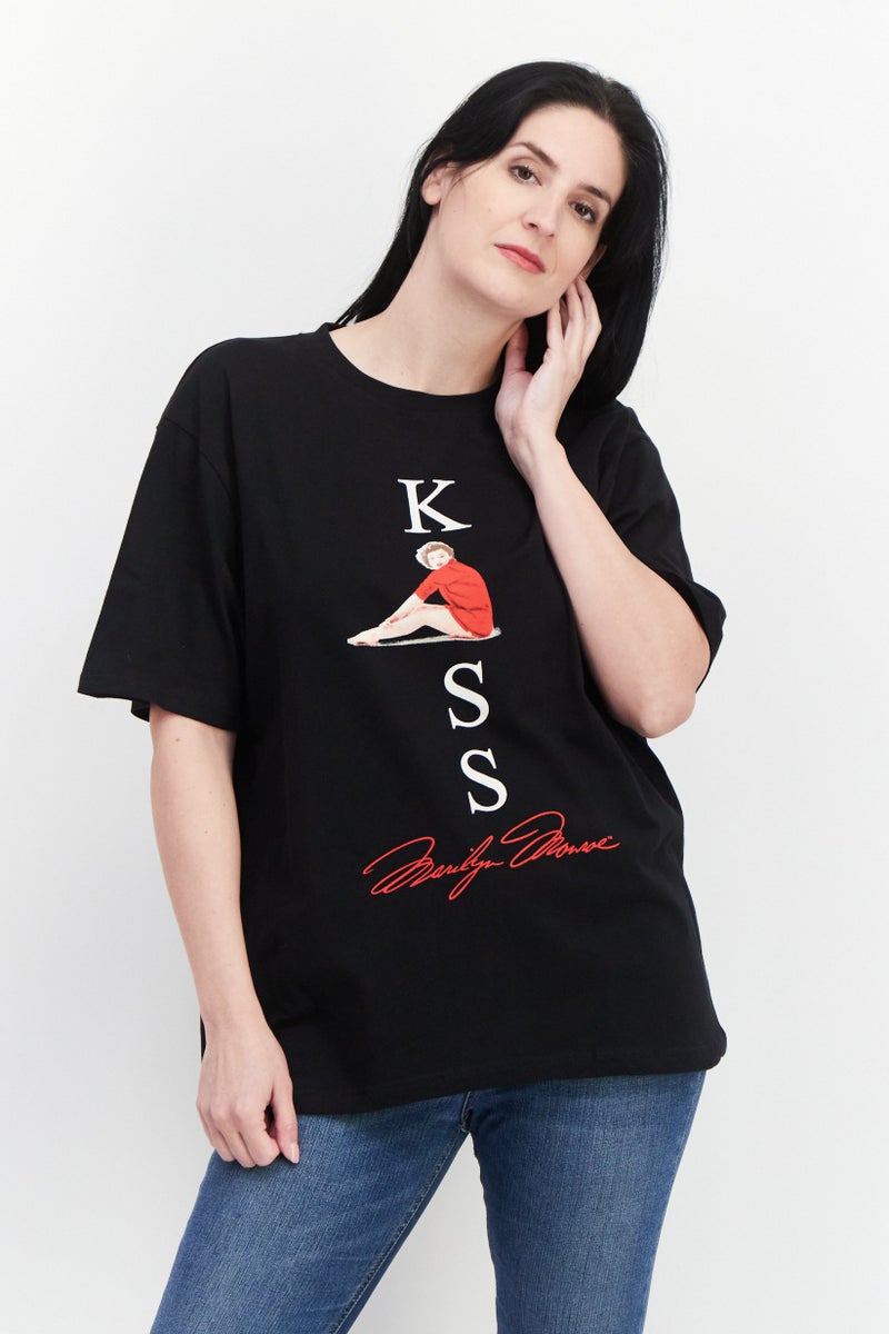Marilyn Monroe Women Crew Neck Short Sleeve Graphic T Shirt, Black Combo - Image 1