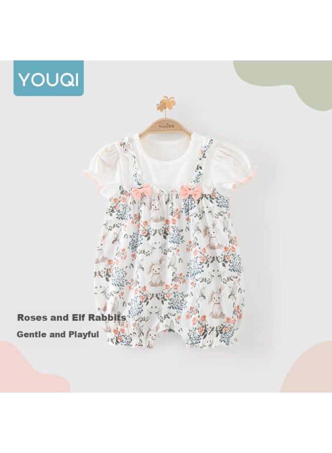 Youqi Yooqi Baby Romper Summer Thin Bodysuit Newborn Infant Crawling Clothes Fake Two-Piece Ha Yi - Image 1