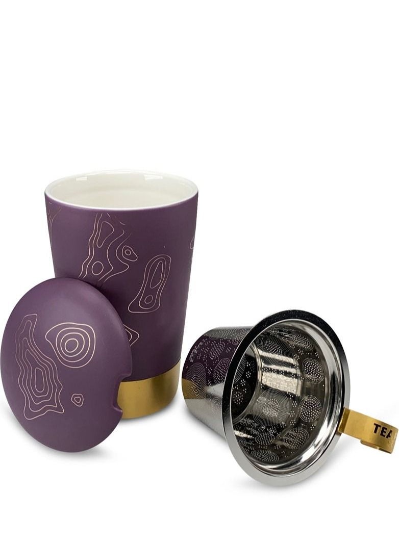 Tealand - Heat Resistant Double-wall Porcelain TEAEVE “Maps” Mug With Infuser And Lid For Coffee Tea Milk Cocoa (0.35L) - Image 1