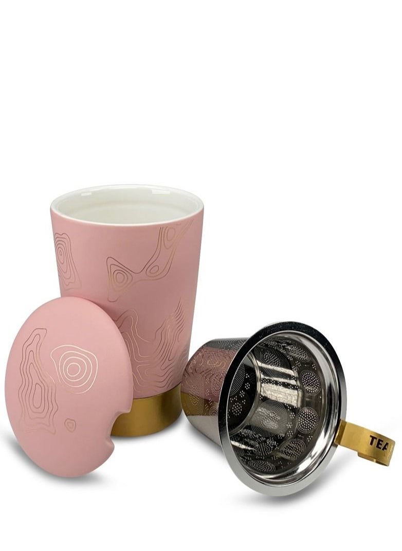 Tealand - Heat Resistant Double-wall Porcelain TEAEVE “Maps” Mug With Infuser And Lid For Coffee Tea Milk Cocoa (0.35L) - Image 1