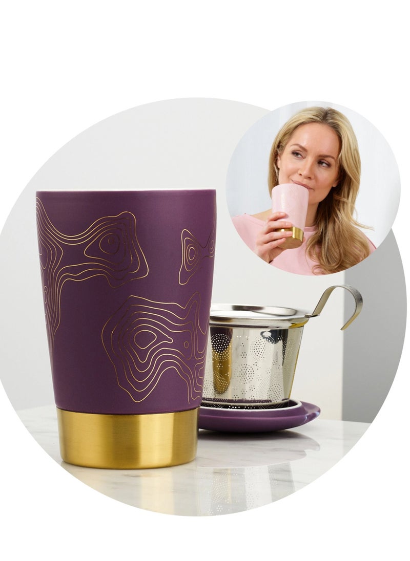 Tealand - Heat Resistant Double-wall Porcelain TEAEVE “Maps” Mug With Infuser And Lid For Coffee Tea Milk Cocoa (0.35L) - Image 1