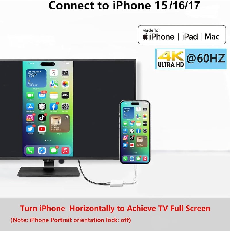 USB-C to HDMI Adapter 4K@60Hz for iPhone 15, MacBook Pro, Air, iPad Pro - Image 3